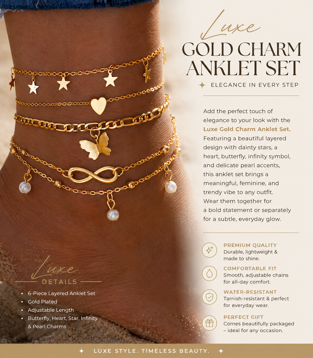 Luxe Gold Charm Anklet Set